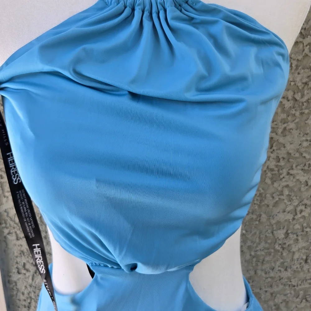 Heiress Beverly Hills Aqua Halter Cutout Evening Dress - Picture 3 of 11